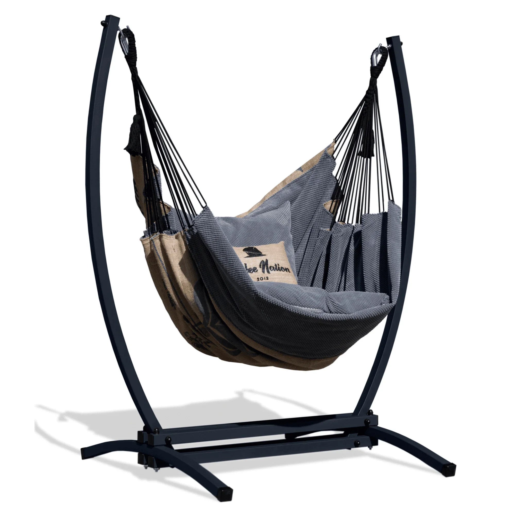 Fauteuil suspendu en toile de jute avec support | Coffee XXL